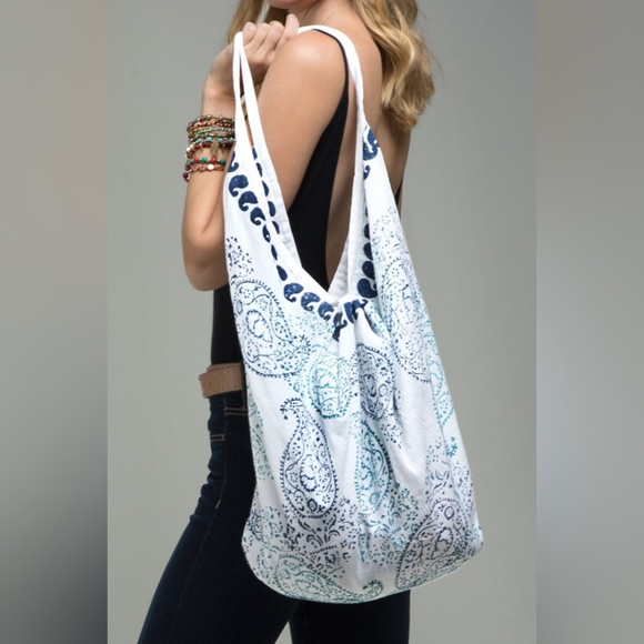 Hobo Beach Yoga Boho Chic Shoulder Bag - Handblock Paisley Print - Fine Cotton - Picture 4 of 6